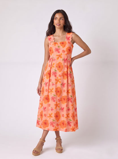 Peach Floral Print Maxi Dress