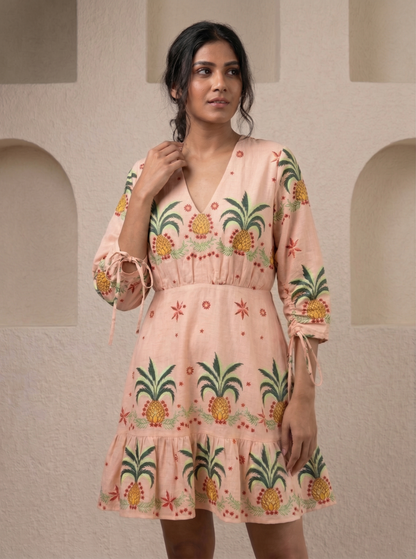 Designer Pineapple Printed Mini Dress
