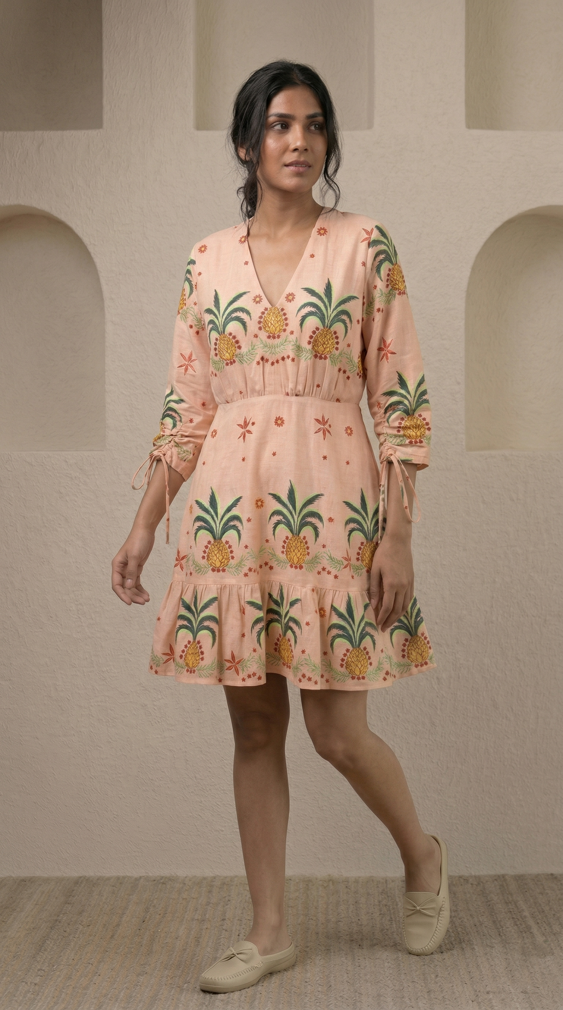 Designer Pineapple Printed Mini Dress
