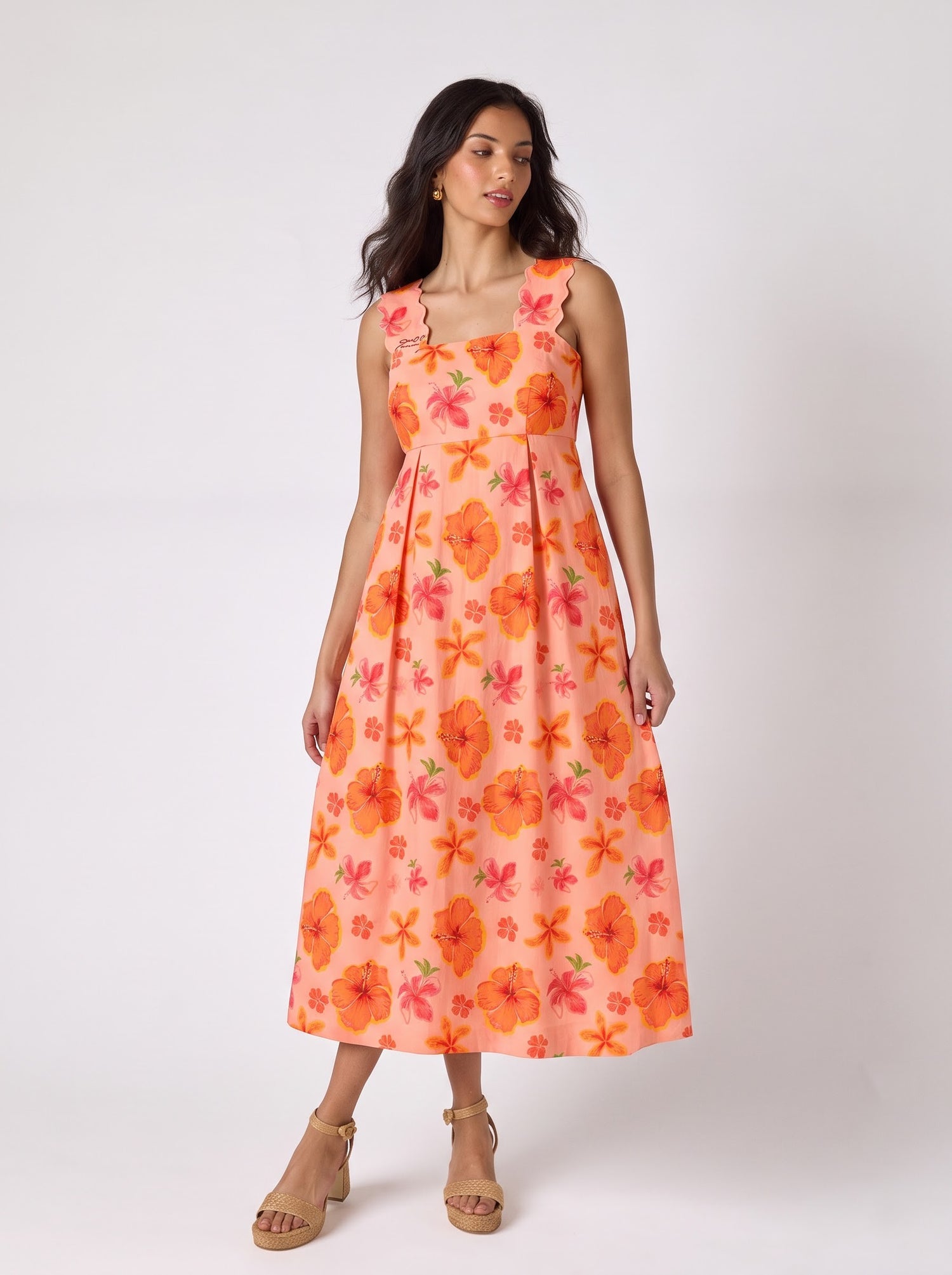 Peach Floral Print Maxi Dress