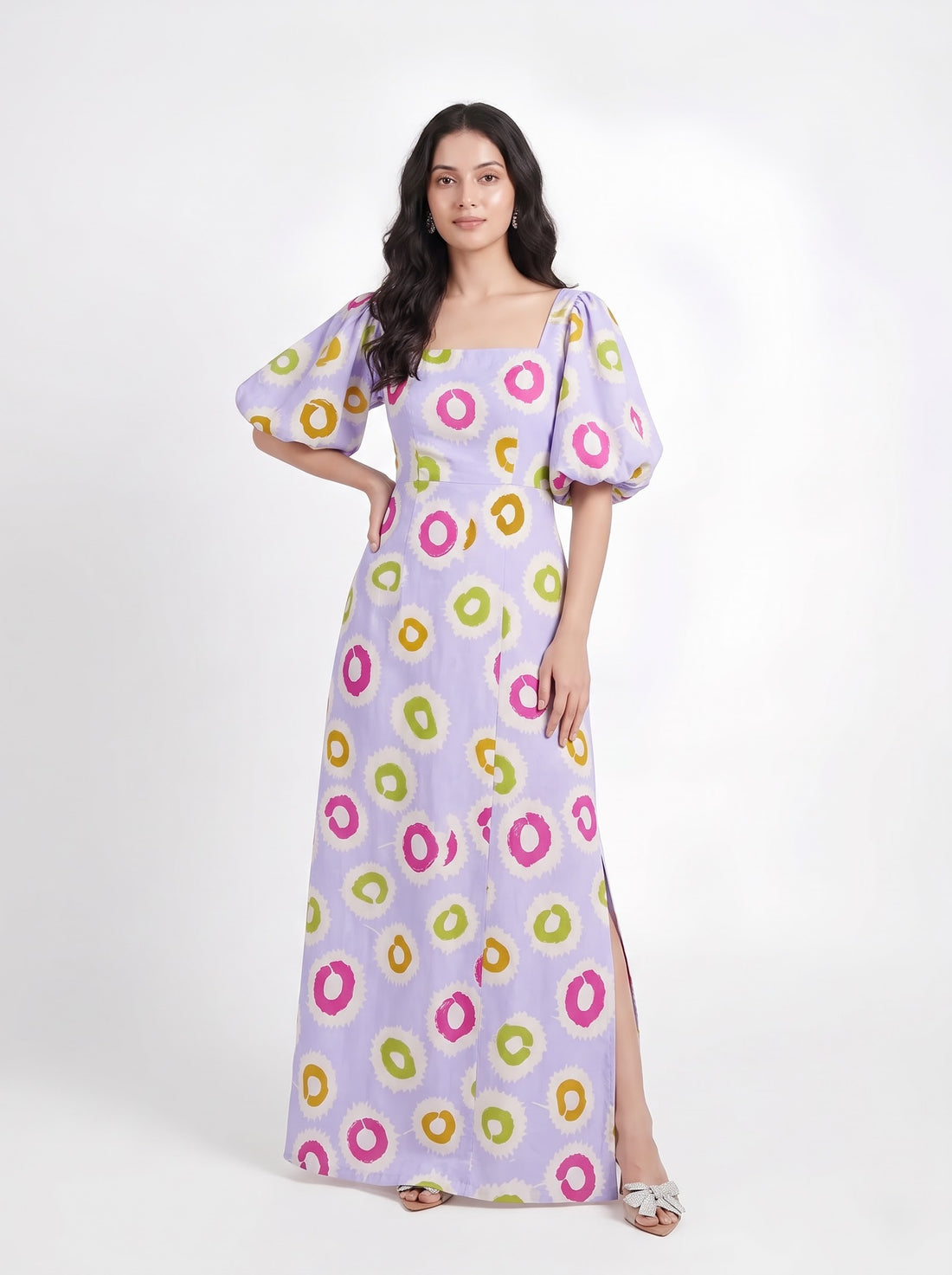 Lavender Abstract Circle Print Maxi Dress