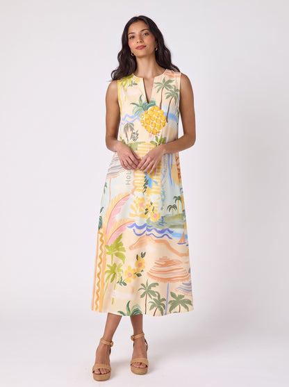 Tropical Vacation Print Midi Dress