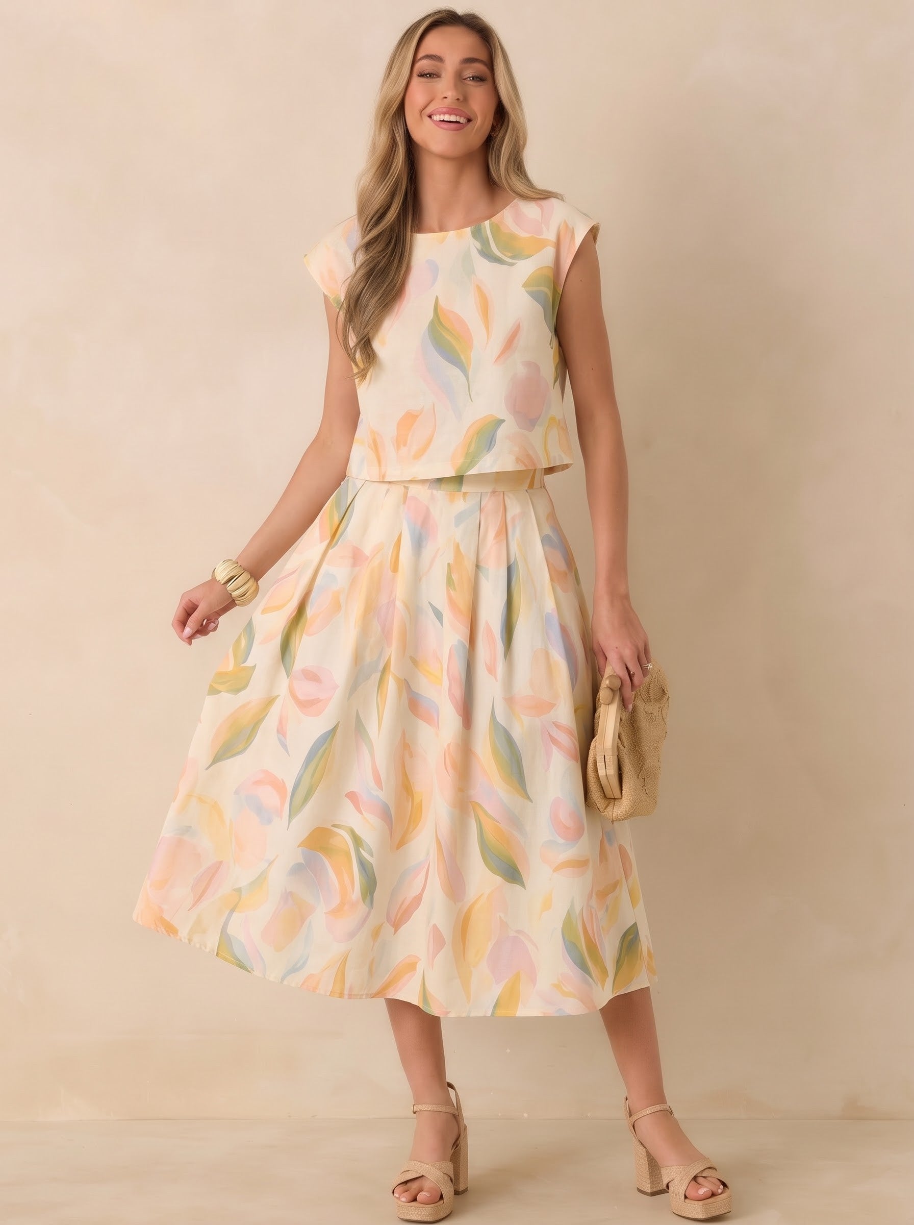 Pastel Abstract Leaf Print Co-ord Set