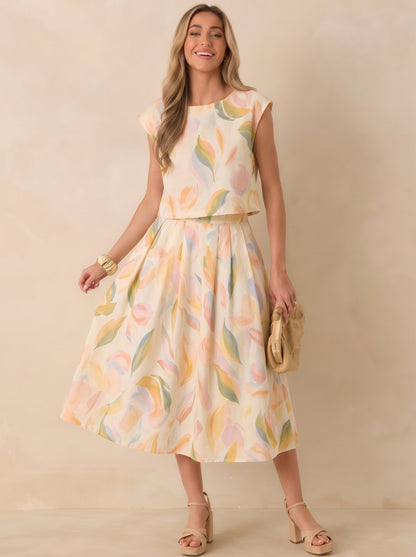 Pastel Abstract Leaf Print Co-ord Set