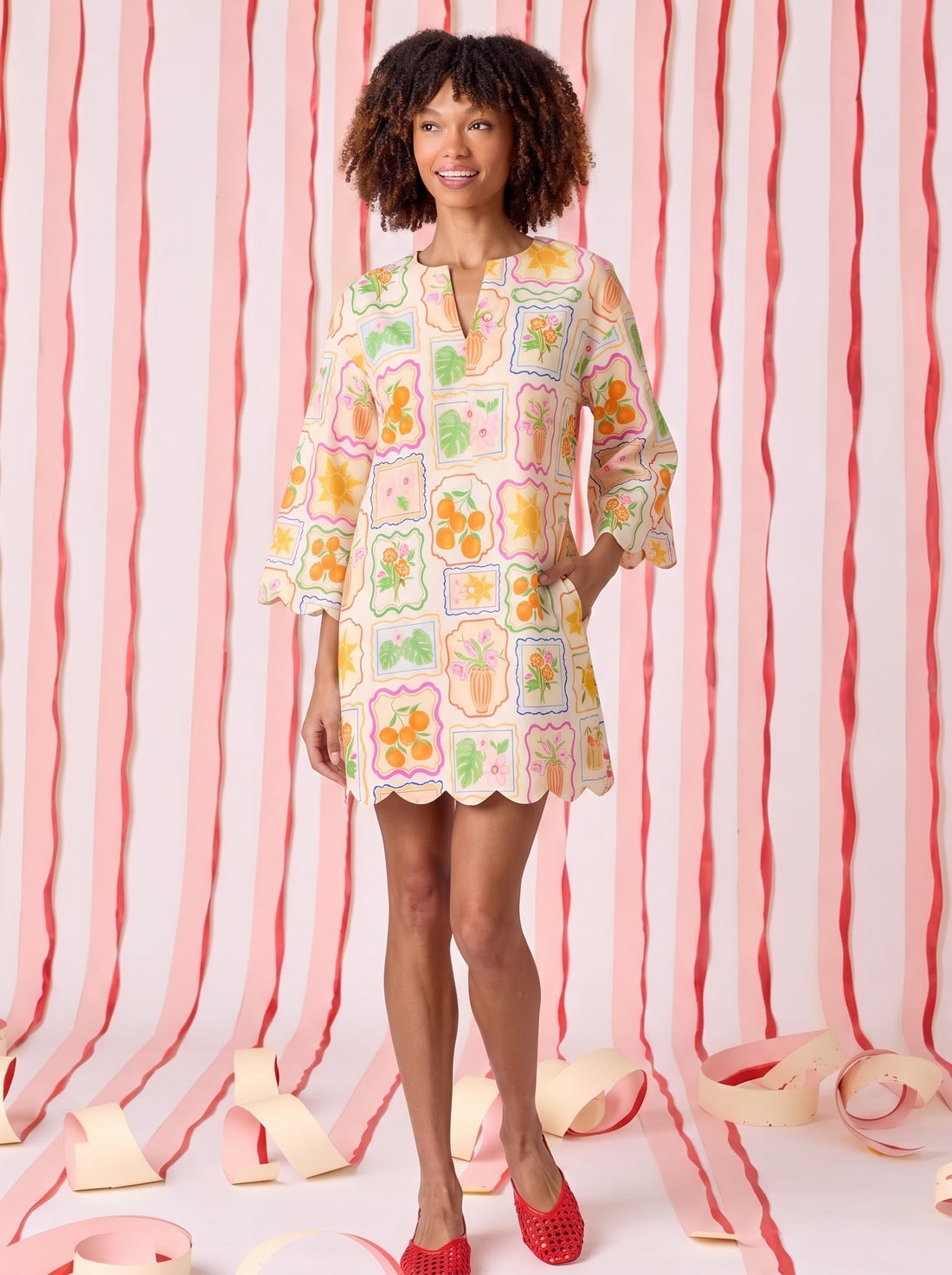 Multicolor Botanical Frame Print Mini Dress