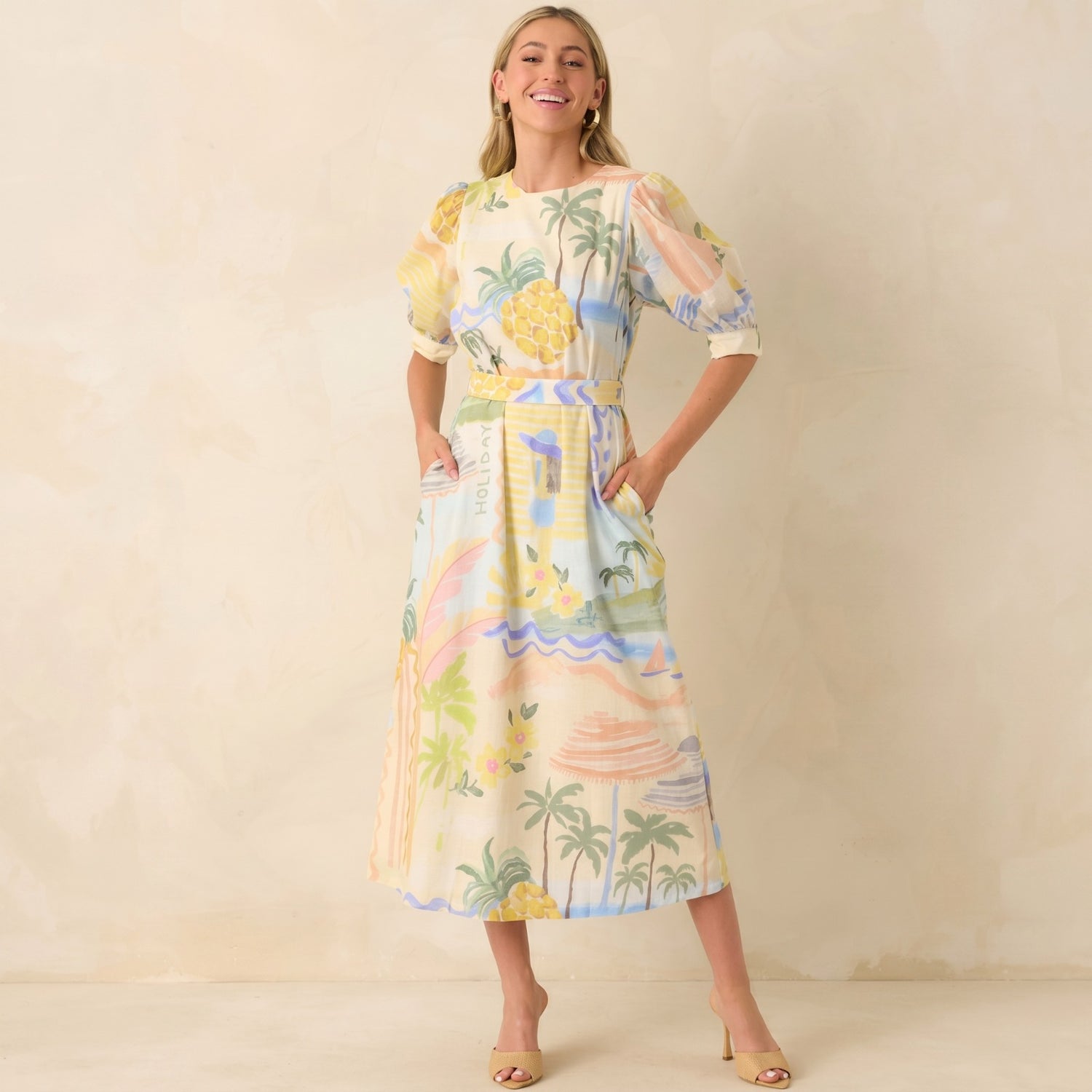 Tropical Print Midi Dress
