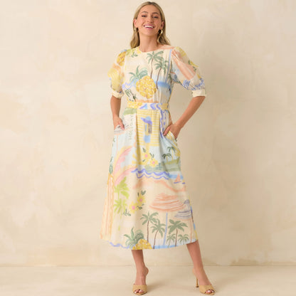 Tropical Print Midi Dress