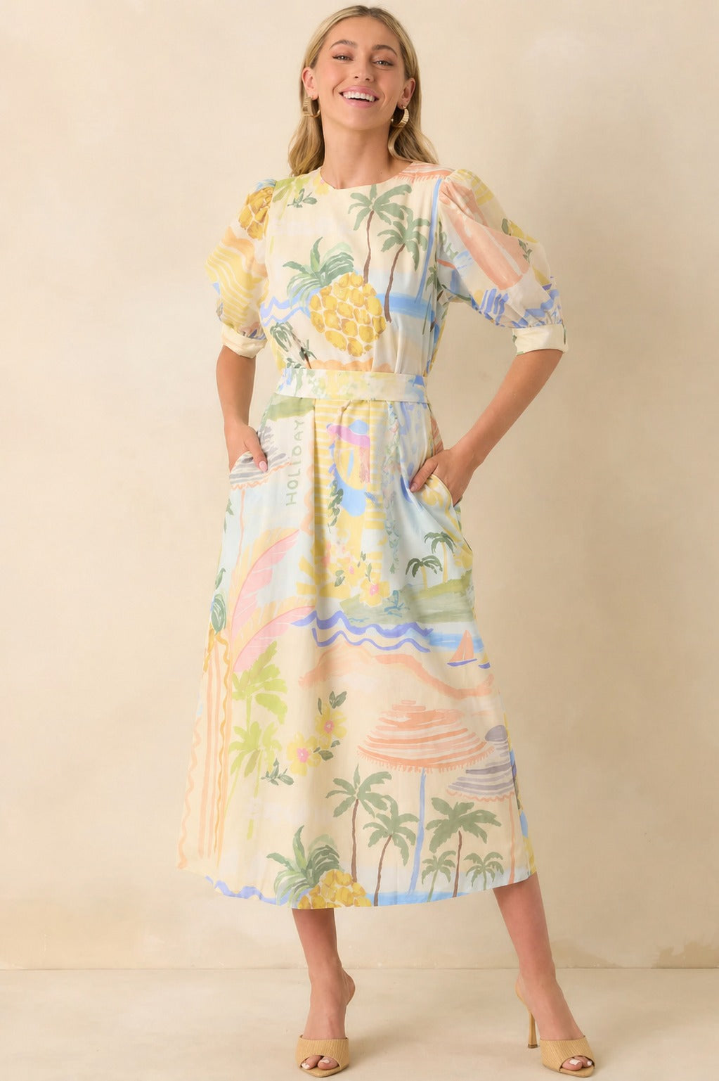 Tropical Print Midi Dress