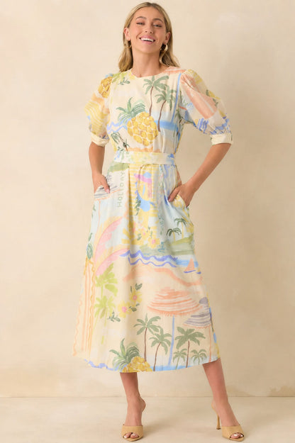 Tropical Print Midi Dress