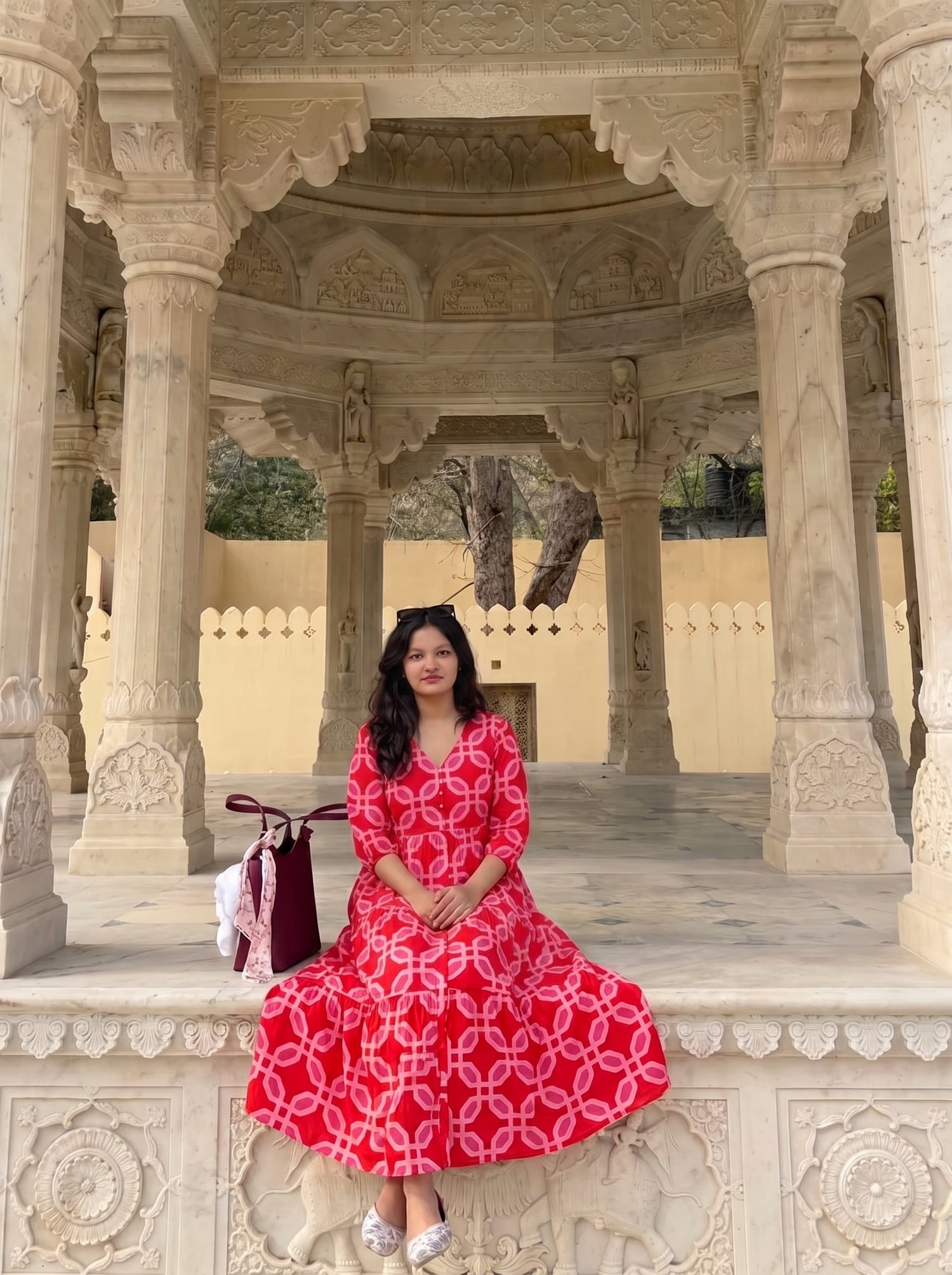 Pink Geometric Print Tiered Dress