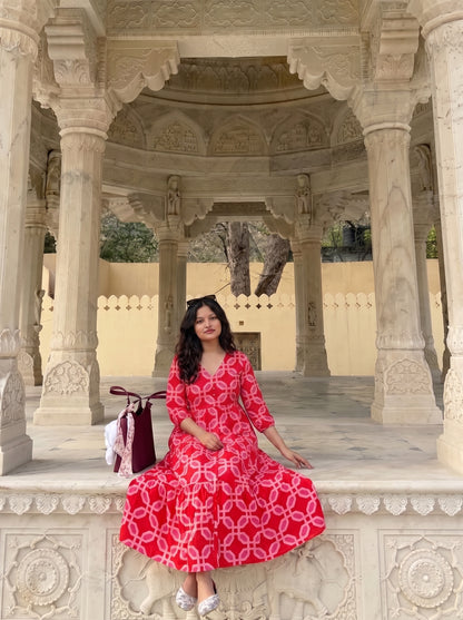Pink Geometric Print Tiered Dress