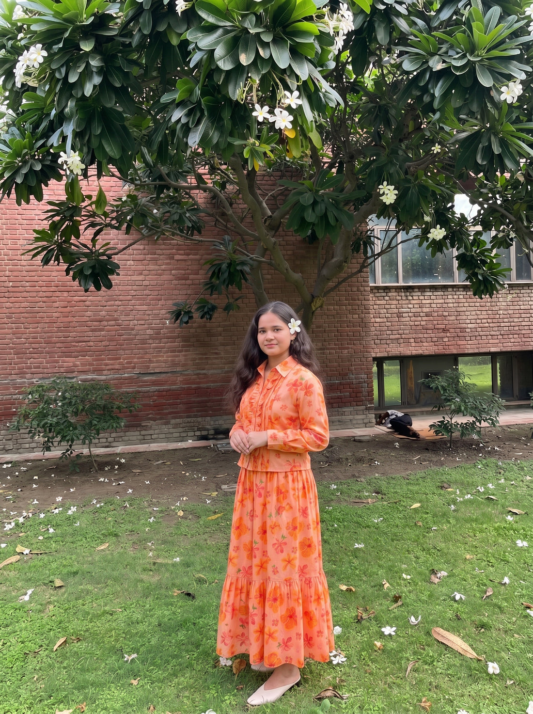 Orange Floral Skirt Set