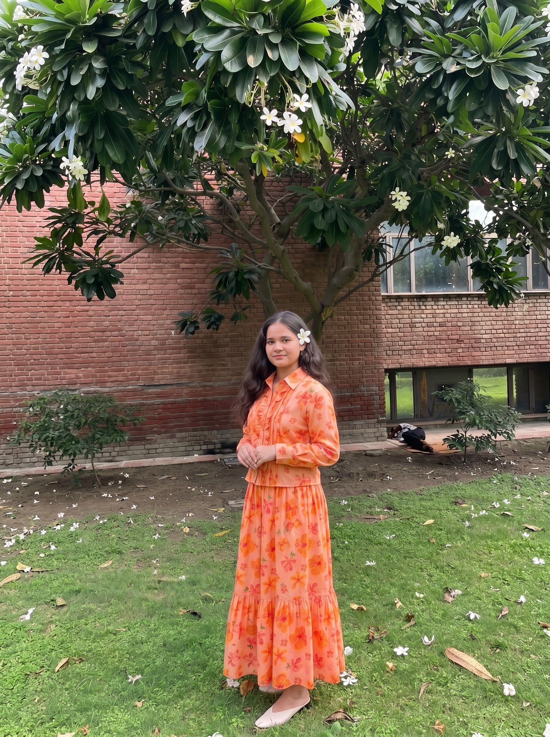Orange Floral Skirt Set