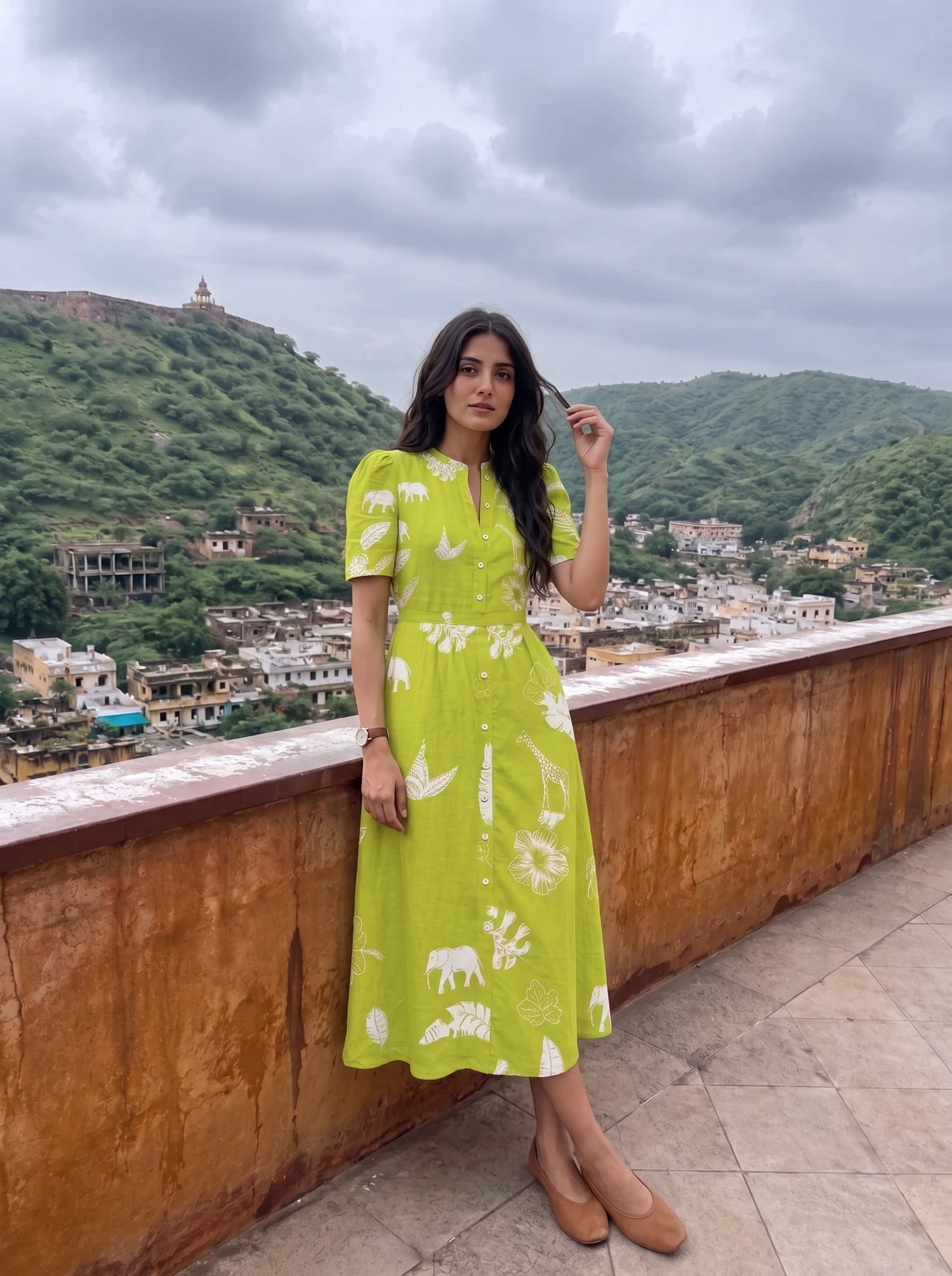 Lime Blossom Midi Dress