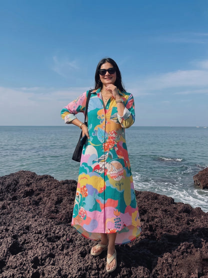 Aquamarine Shirt Midi Dress