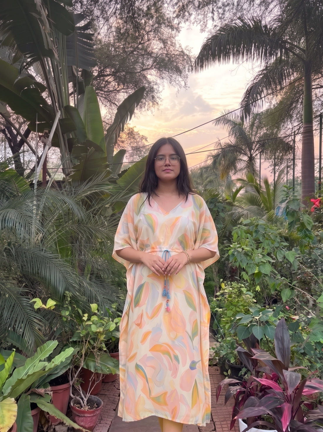 Pastel Abstract Print Kaftan Dress