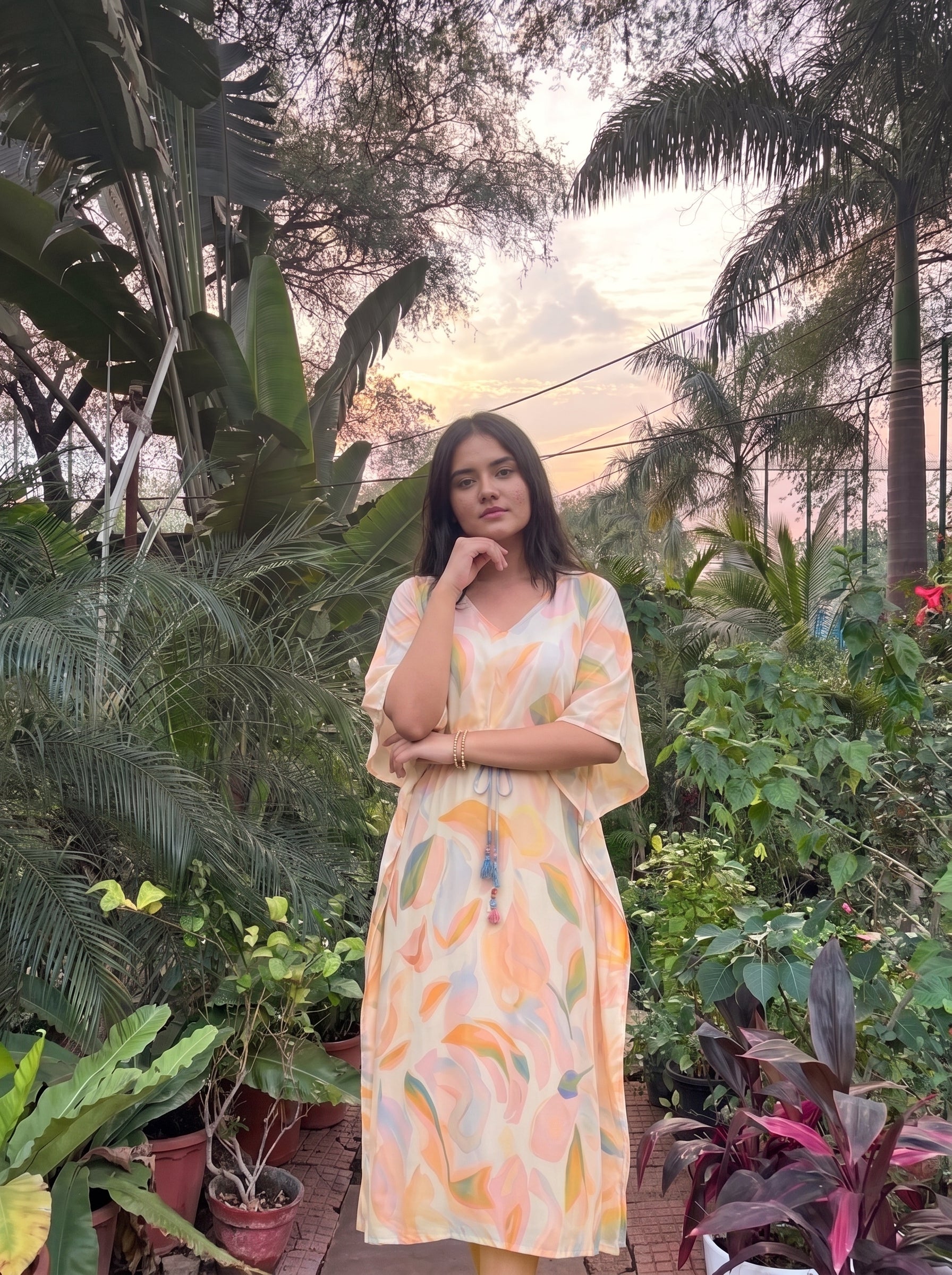 Pastel Abstract Print Kaftan Dress