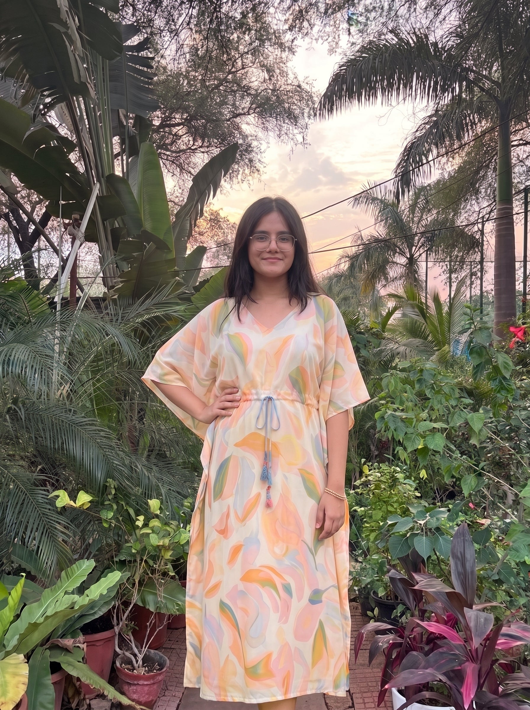 Pastel Abstract Print Kaftan Dress