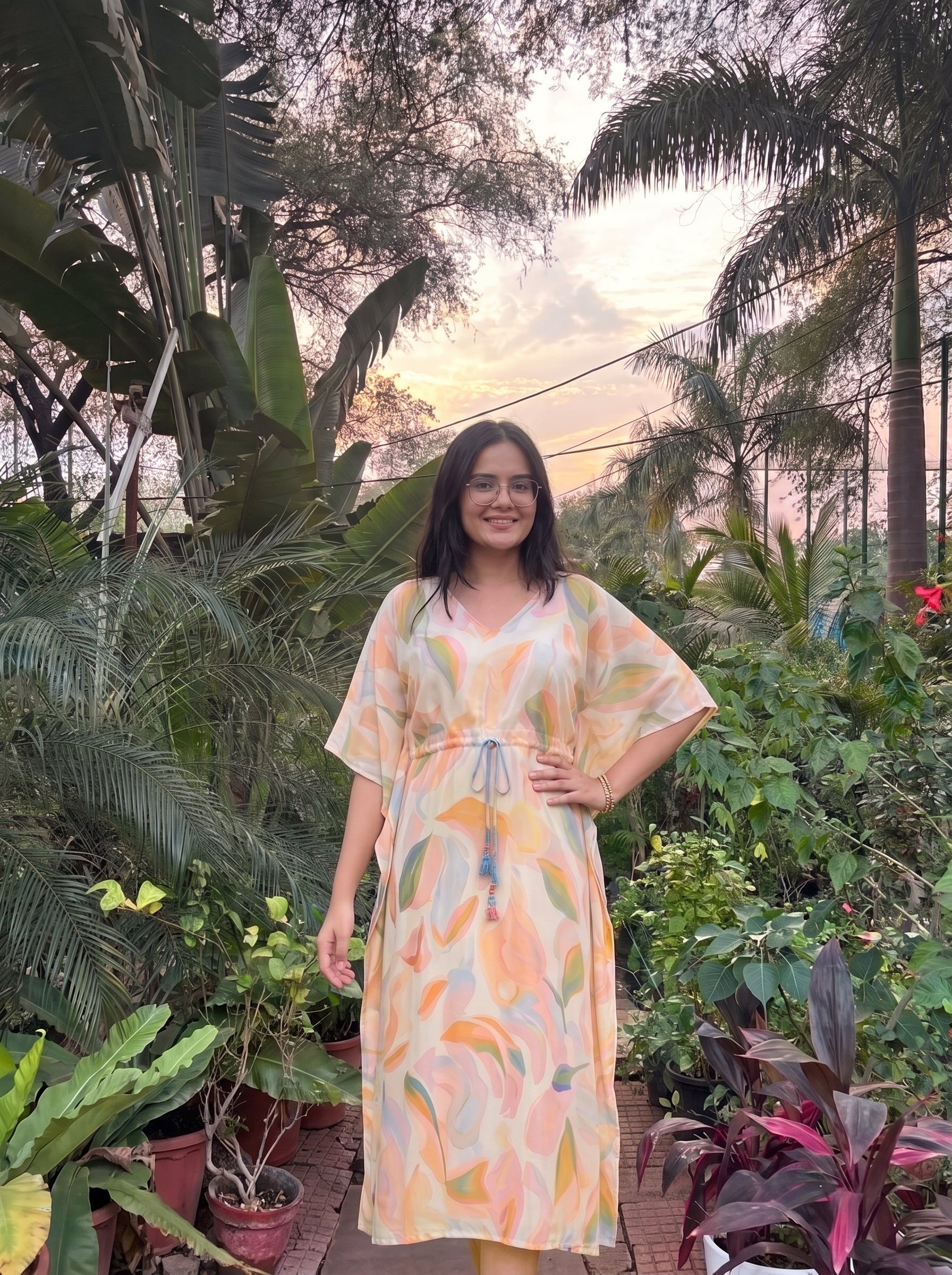 Pastel Abstract Print Kaftan Dress