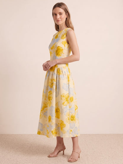 Yellow Floral Fit &amp; Flare Midi Dress