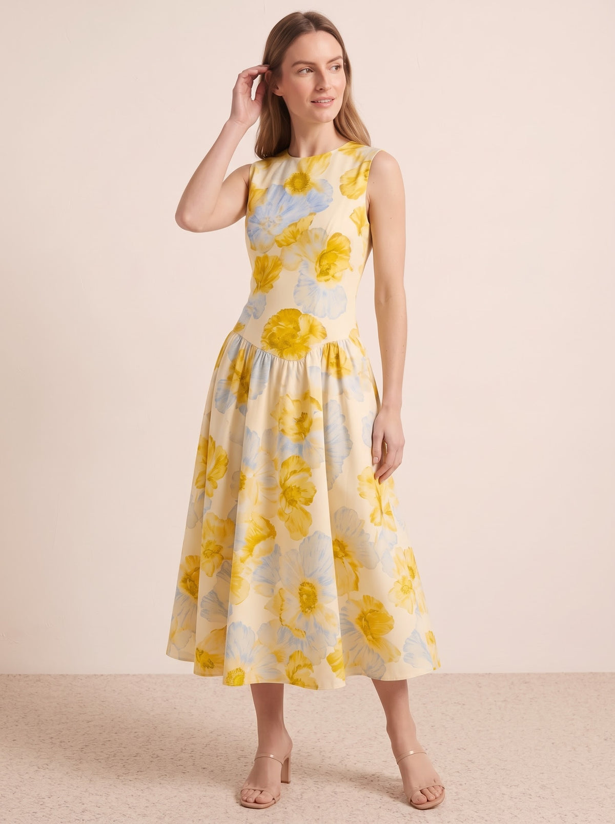 Yellow Floral Fit &amp; Flare Midi Dress