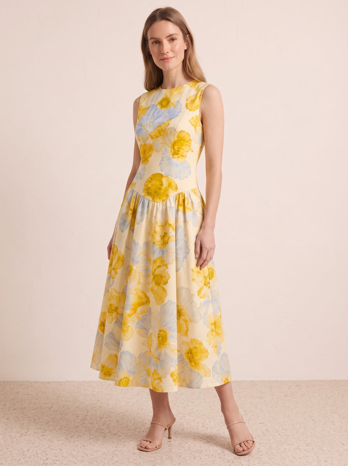 Yellow Floral Fit &amp; Flare Midi Dress