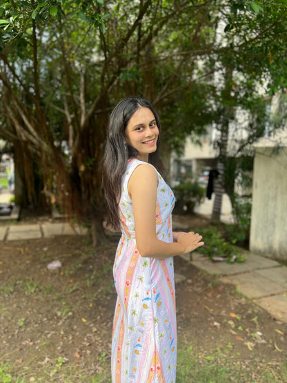 Summer strip maxi dress