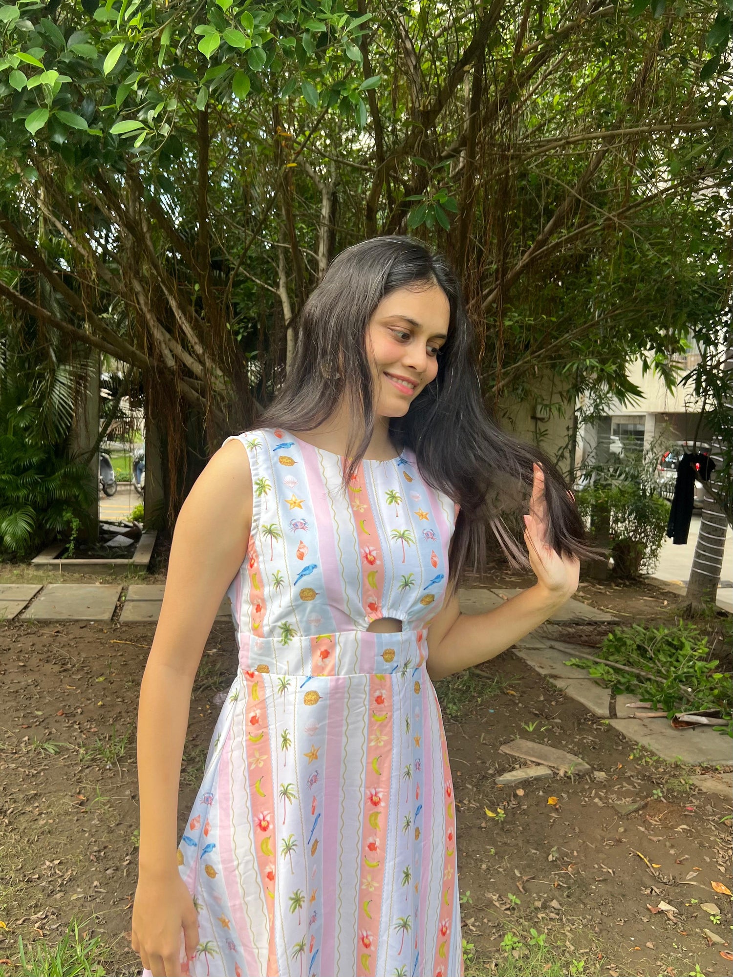 Summer strip maxi dress