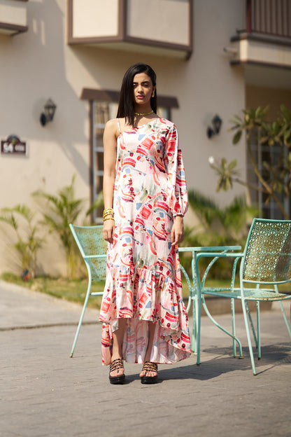 Artistic long frill dress